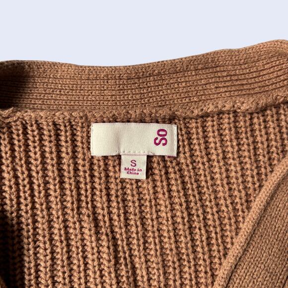 SO Size S Y2K Cozy Sweater Tan Ribbed Knit Crew Neck Long Sleeve - Picture 3 of 7